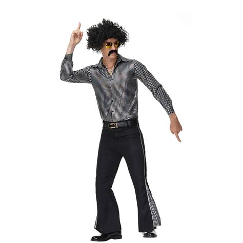 Men S Disco Dancing King Shiny Shirt Bell Bottoms Outfit Masquerade