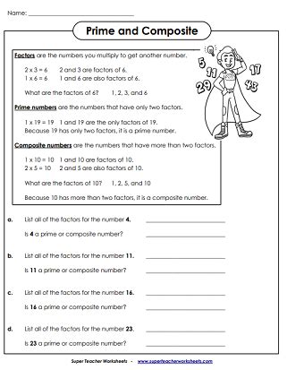 Prime And Composite Numbers Worksheets