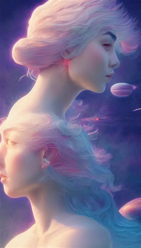 A Beautiful Goddesses Profile Planets Sky Dream Stable Diffusion