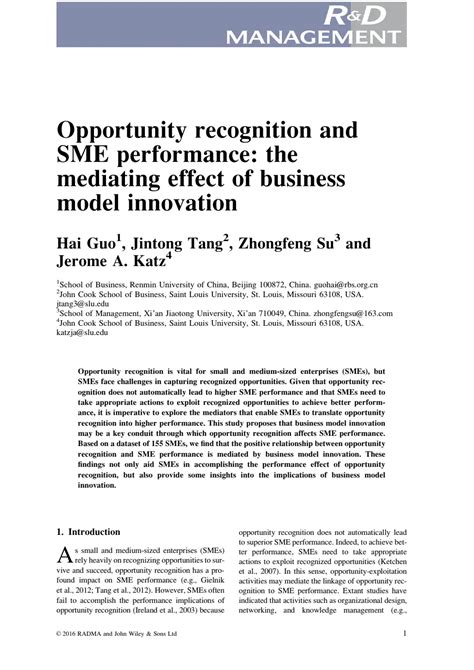 Guo Tang Su And Katz R D Management Opportunity Recognition