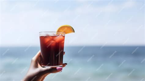 Premium Photo African American Hand Holding Glass Of Cocktail On