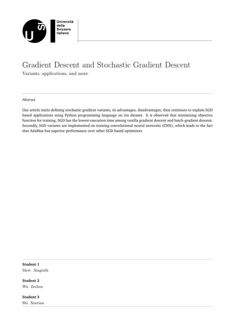 (PDF) Stochastic Gradient Descent Variants and Applications