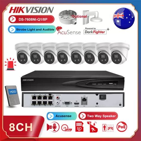 HIKVISION 8CH 4K OEM 8MP IP Camera CCTV System Kit AcuSense Audio Srobe