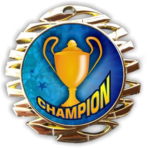 Champion Medal, blue insert, gold trophy