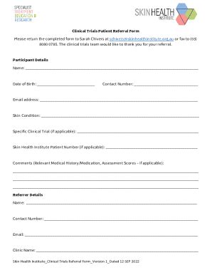 Fillable Online Clinical Trials Patient Referral Form Fax Email Print