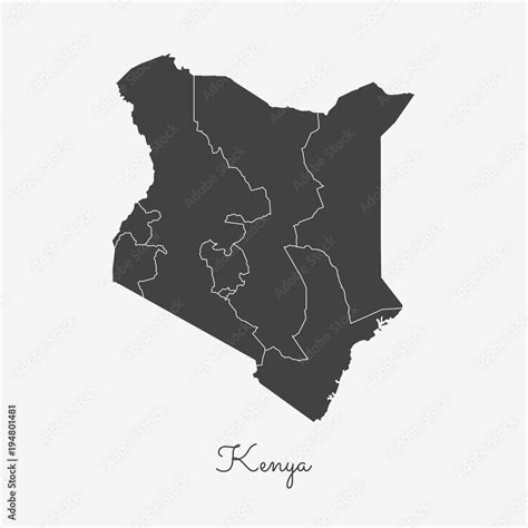 Kenya Region Map Grey Outline On White Background Detailed Map Of