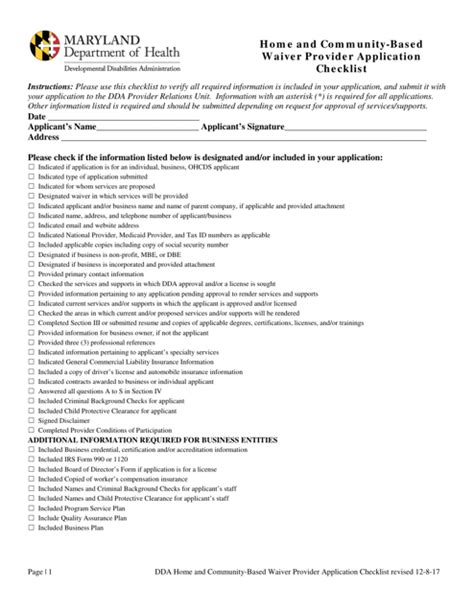 Maryland Home And Community Based Waiver Provider Application Checklist