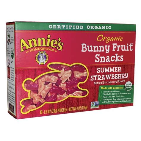 An Open Box Of Annies Organic Bunny Fruit Snacks Summer Strawberry Flavor