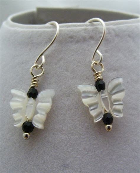 White Carved Mother Of Pearl Butterfly Earrings Folksy