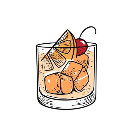 Premium Vector Old Fashioned Cocktail Hand Drawn Sketch Style