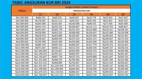 Bocoran Tabel Angsuran Kur Bri Kredit Rp Juta Tenor Tahun