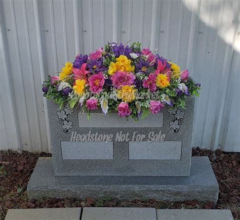 Pink Purple Yellow Cemetery Headstone Saddle Grave Headstone Flowers