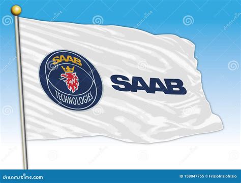 Saab Car Industry Flag With Logo Illustration Editorial Image