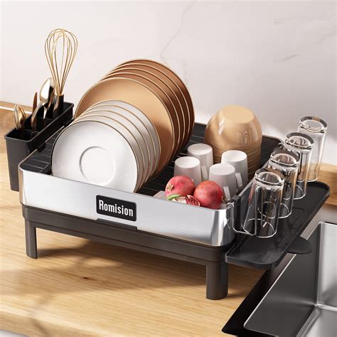 Romision Dish Drying Rack Stainless Steel Dish Drainer For Small Kithen Fingerprint Proof Dish