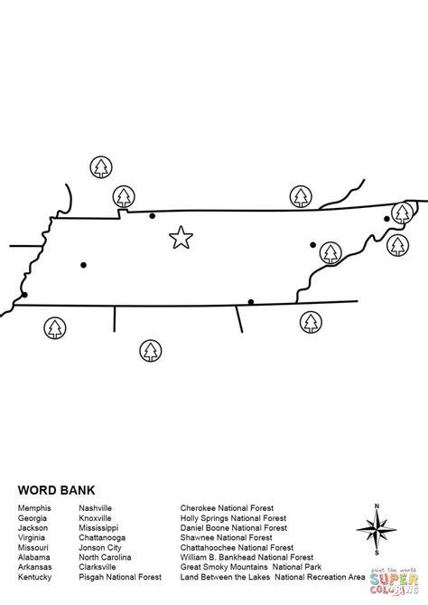 Tennessee Map Worksheet coloring page | Free Printable Coloring Pages