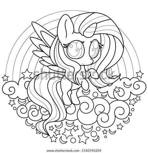 Pequeño contorno de unicornio Kawaii blanco y negro para colorear