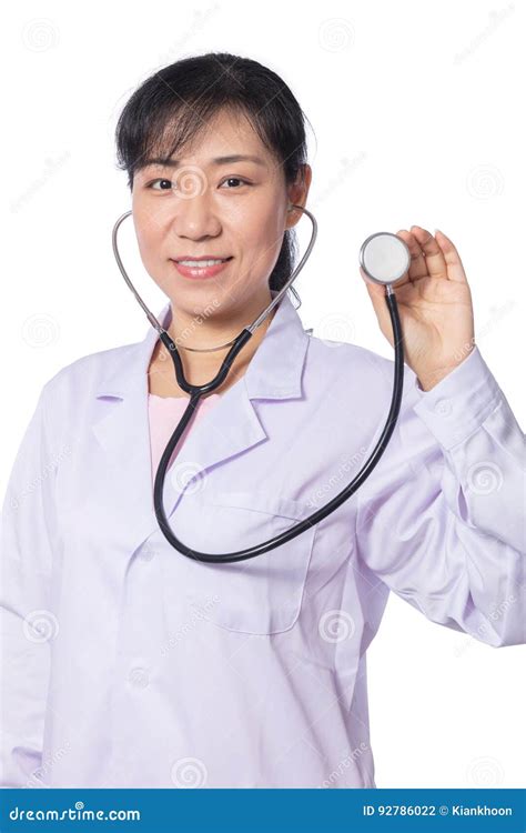 Asian Female Doctor Holding Stethoscope Stock Photo Image Of Clinic