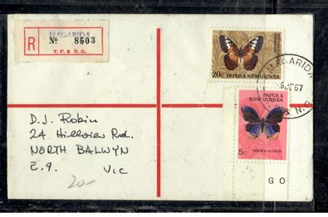 Papua New Guinea Cover P1809Bb 1967 2 Butterfly Stamps REG Magarida