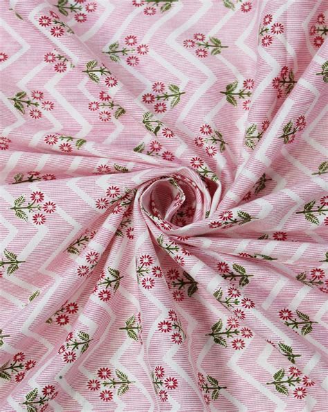 White And Pink Floral Print Cotton Fabric Sahni Fabs