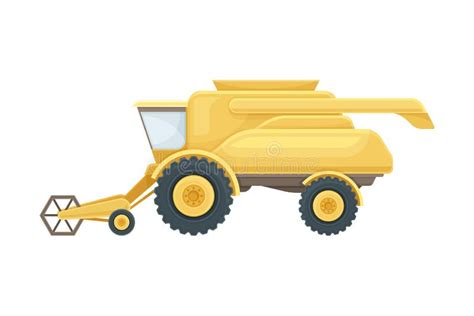 Yellow Farm Machinery Industrial Agricultural Vehicle Flat Vector