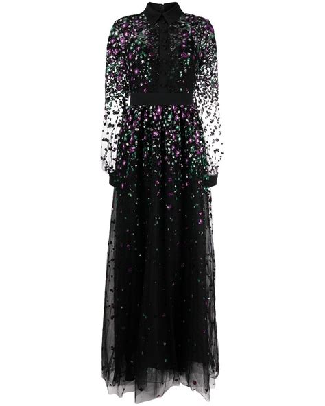 Elie Saab Floral Sequin Embellished Gown In Black Lyst