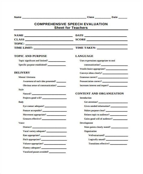 Free 10 Speech Evaluation Forms In Pdf Ms Word Excel