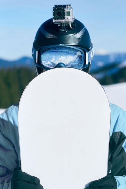 Premium Photo Snowboarder With Action Camera On A Helmet Close Up