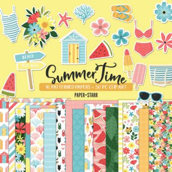 Summer Digital Paper And Clipart Set By Paper Starr Tpt