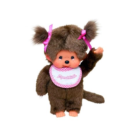 Bandai Peluche Monchhichi Kiki Fille Avec Bavoir Rose Et Blanc Cm