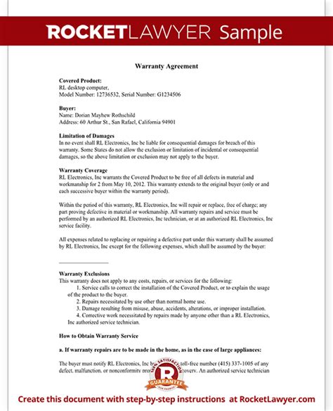 Warranty Agreement Template Warranty Agreement With Sample