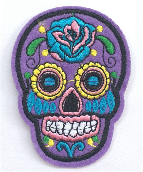 2017 Purple Flower Skulls Patches Embroidered Iron On Badge Patch