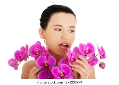 Naked Woman Purple Orchid Twig Stock Photo 271238999 Shutterstock