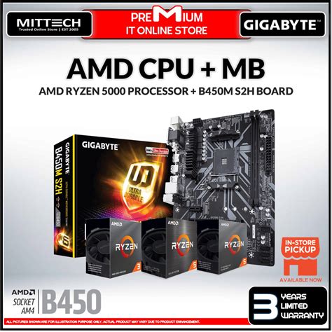 Gigabyte B450M S2H AM4 Motherboard + AMD RYZEN 5000 Series Processor ...