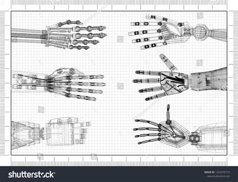 Robotic Arm Hands Architect Blueprint Stock Illustration 1222470172