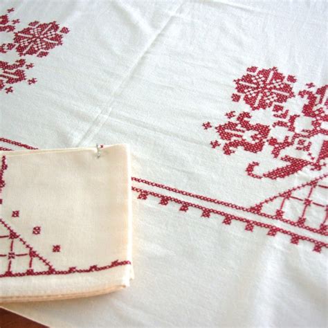 Cross Stitch Linen Tablecloth Etsy