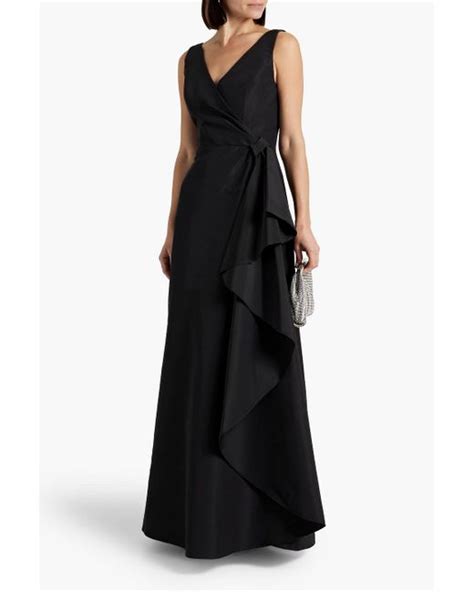 Carolina Herrera Wrap Effect Pleated Silk Faille Gown In Black Lyst