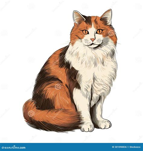 Dibujo Realista De Gato Blanco Y Naranja Con Fondo Blanco Stock De