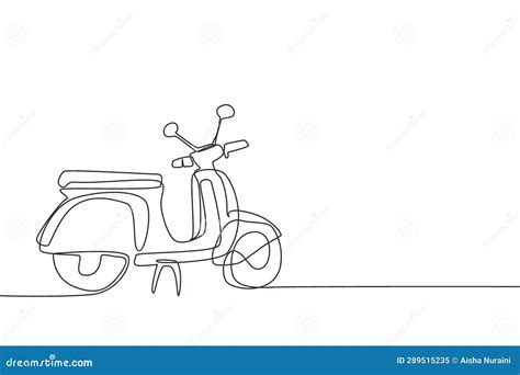 Single Continuous Line Drawing Scooter Retro Transport Black Vespa