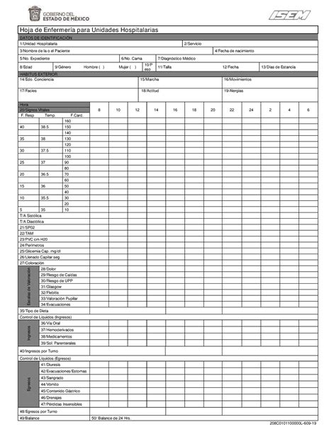 HOJA DE Enfermería 030547 Hoja de Enfermería para Unidades