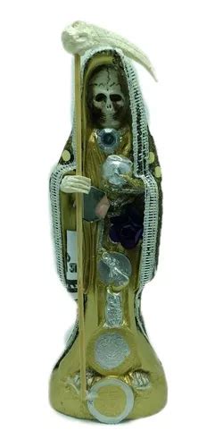 Santa Muerte Dorada Vestida Resina Cm Preparada