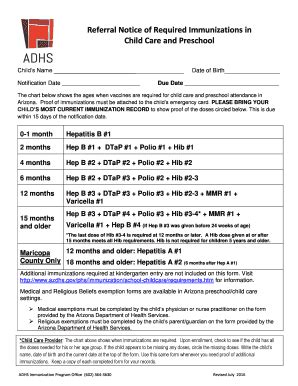 Fillable Online Azdhs Referral Notice Of Required Immunizations In