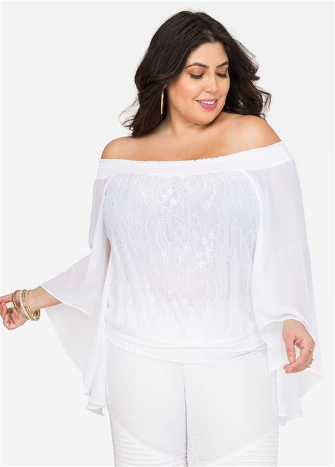 Lace Off Shoulder Peasant Top Ashley Stewart Peasant Tops Off