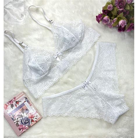 Conjunto De Lingerie Calcinha e Sutiã Sem Bojo De Renda Sexy Liz Shopee Brasil