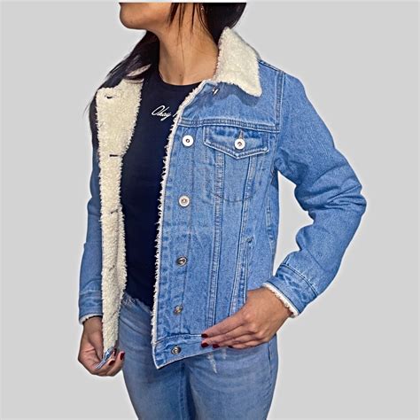 Ripley CHAQUETA MEZCLILLA JEANS CHIPORRO SHERPA MUJER CELESTE