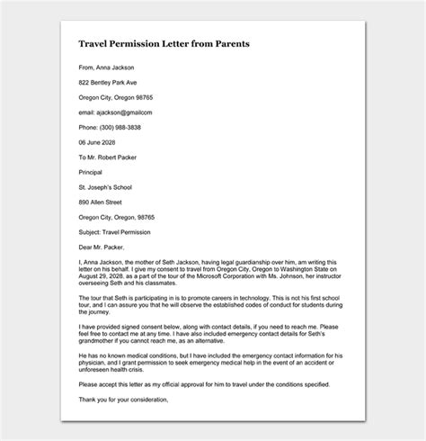 22 Travel Permission Letters And Travel Consent Forms Word Pdf