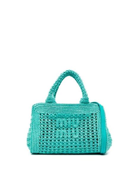 Miu Miu Crochet Handbag In Blue Lyst