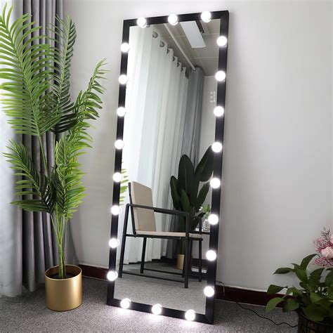 Resenkos Led Against Wall Full Length Mirror With Vanity Lights For