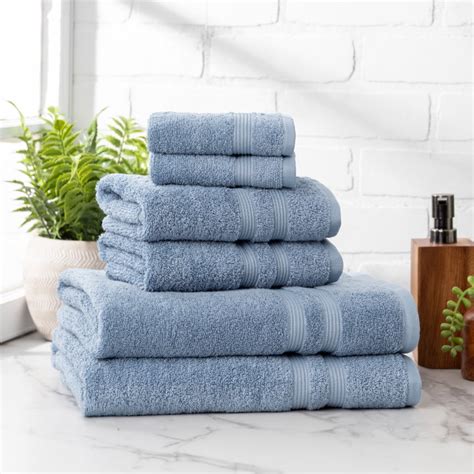 Mainstays Performance 6 Piece Towel Set Solid Blue Linen Walmart