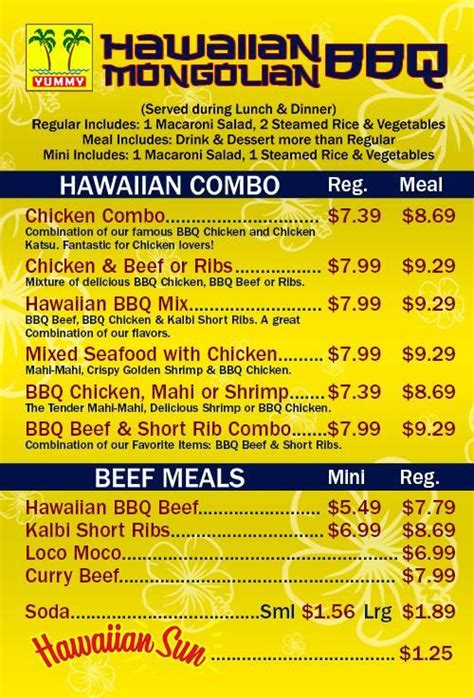 Menu At Yummy Hawaiian Bbq Oxnard