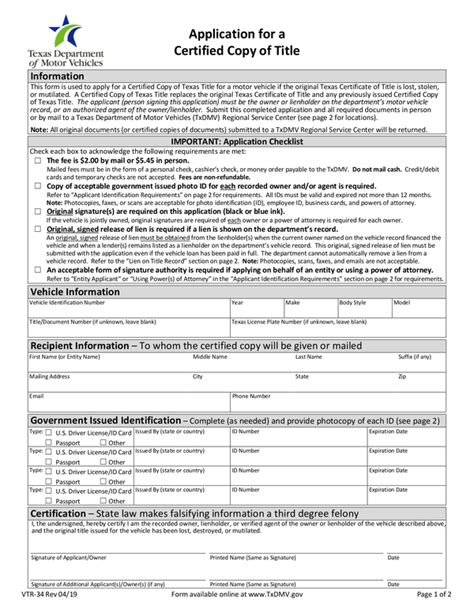 Texas Department Of Motor Vehicles Vehicle Titles And Registration